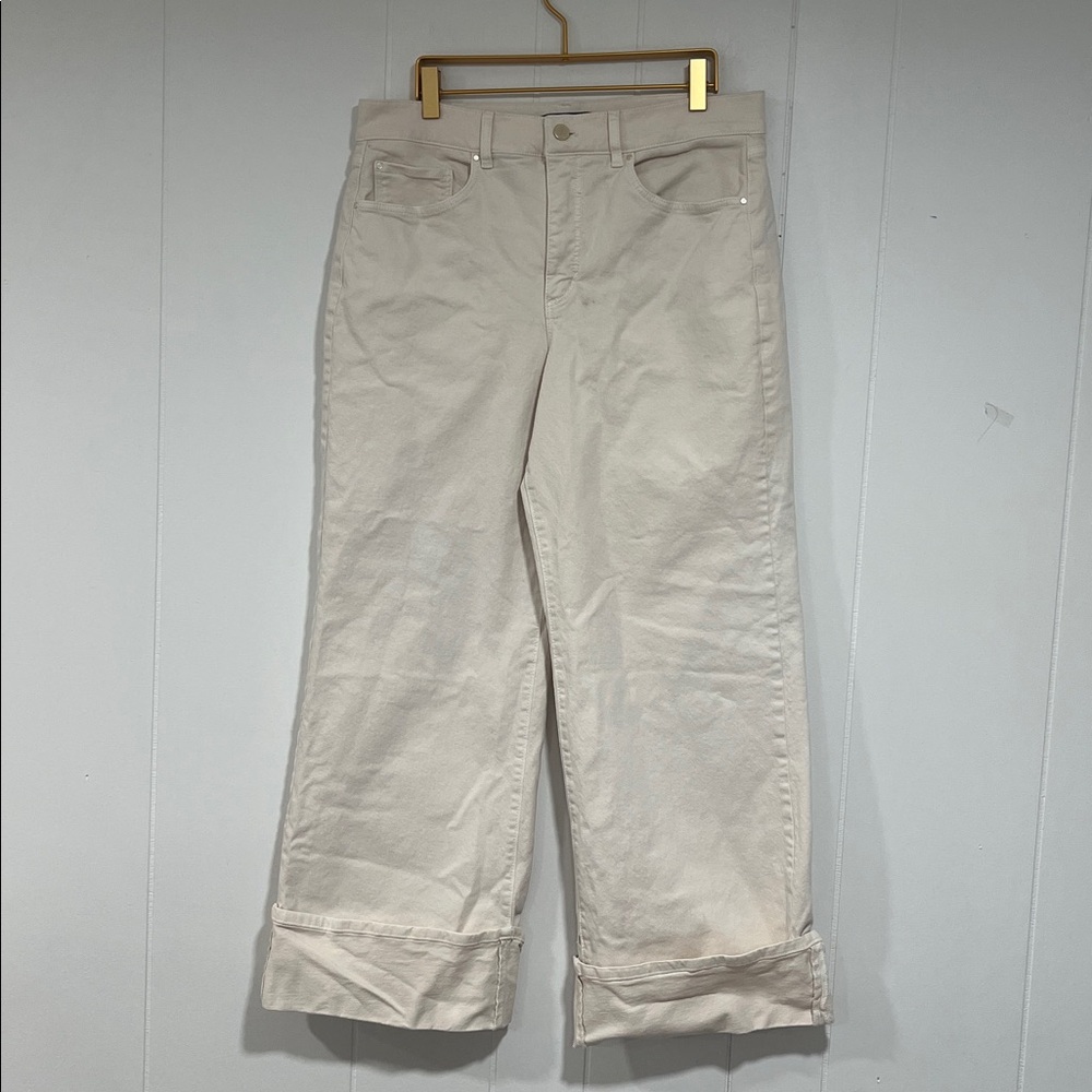 ANN TAYLOR The Palazzo Pants Ecru High Waisted Wide Leg 8P Petite 32x27 - Picture 9 of 11